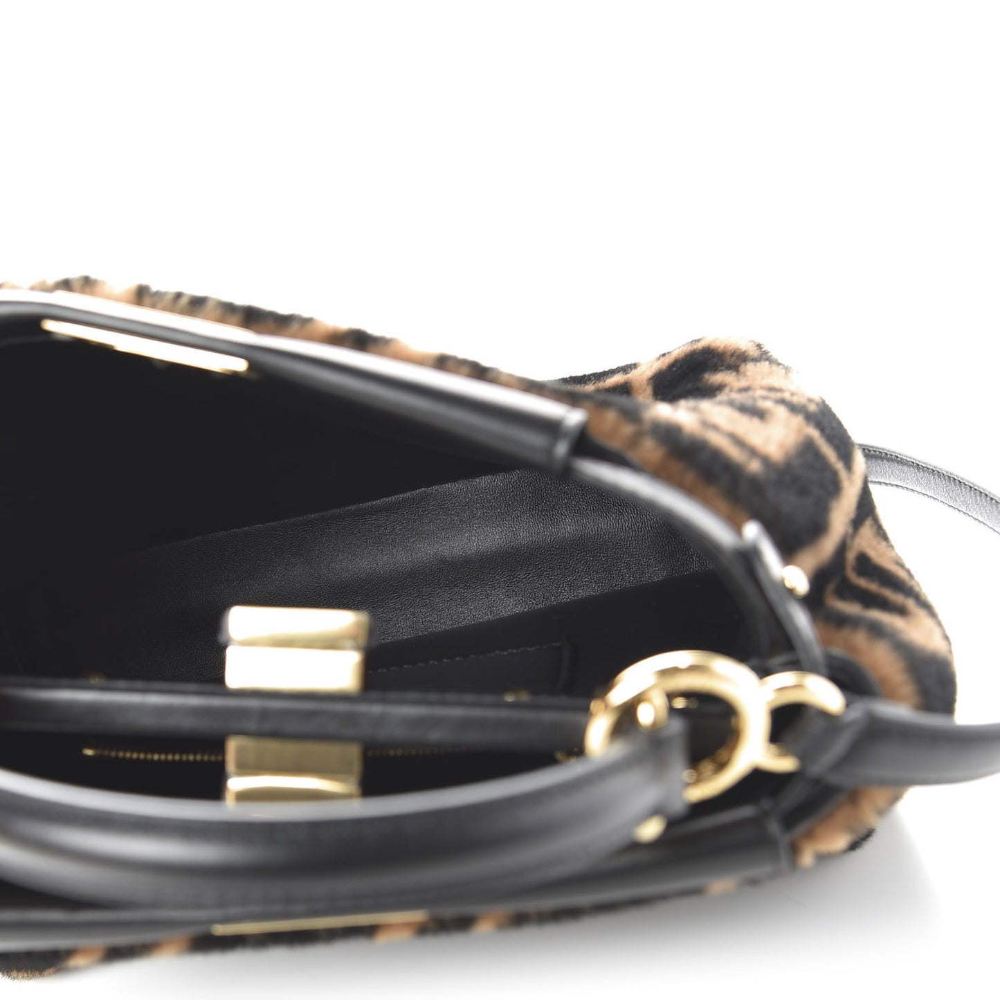 Shearling Nappa Macro FF 1974 Mini Peekaboo Iconic Satchel Tobacco Black