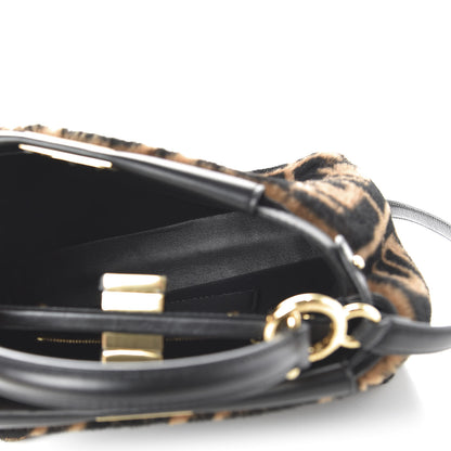 Fendi Shearling Nappa Macro FF 1974 Mini Peekaboo Iconic Satchel Tobacco Black 5 of 9