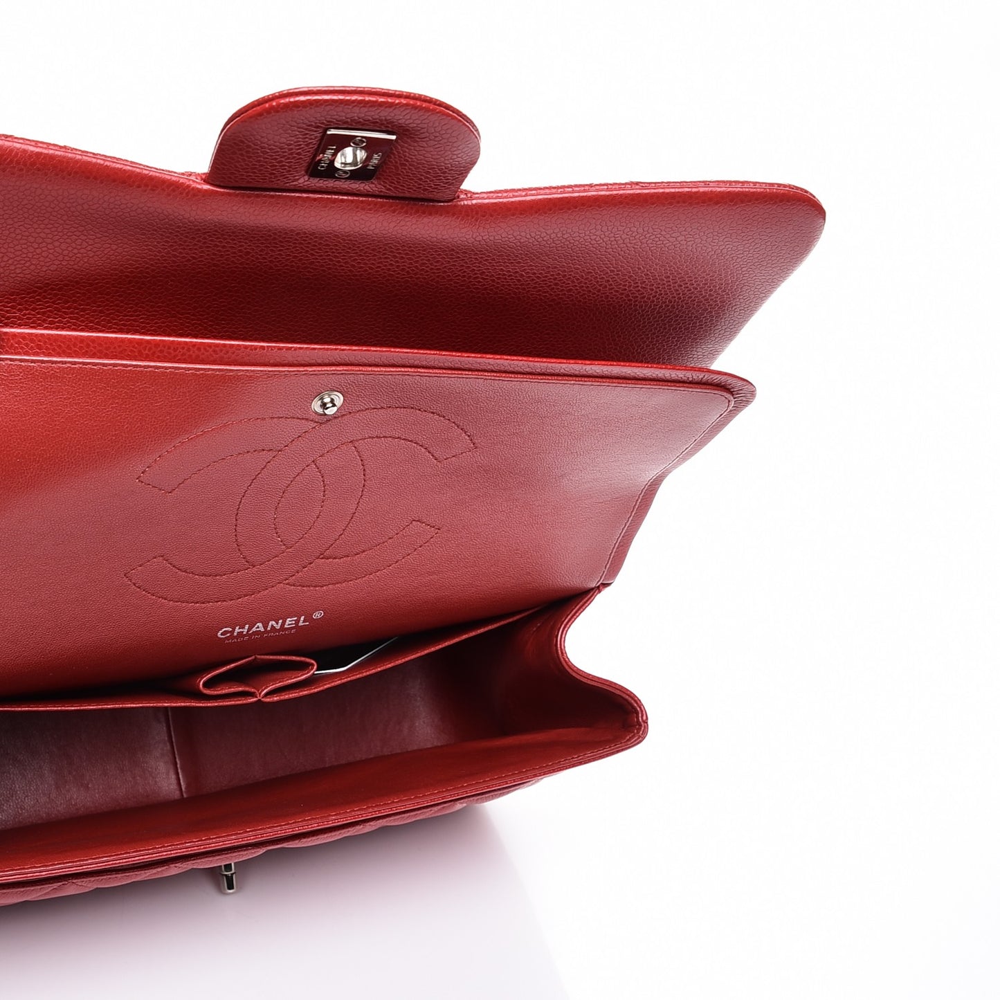 Caviar Quilted Jumbo Double Flap Red