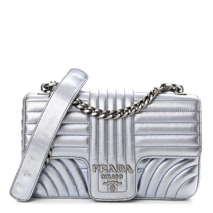 Prada Nappa Impunture Diagramme Medium Chain Flap Shoulder Bag Silver 1 of 10