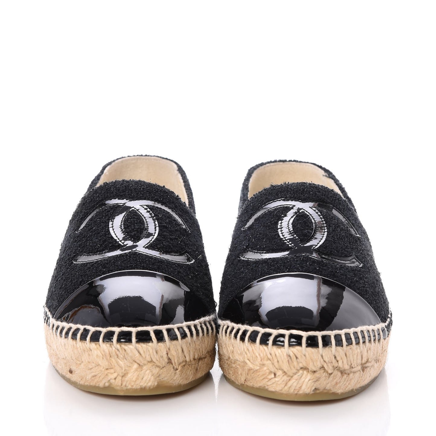 Fabric Patent Calfskin CC Espadrilles 36 Black