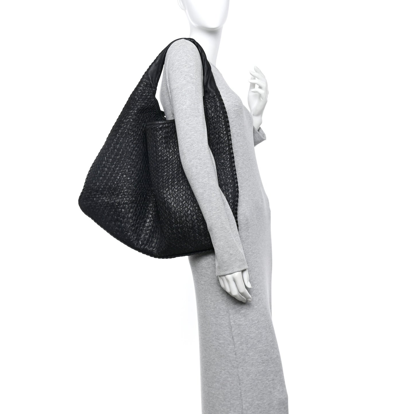 Nappa Intrecciato Weave Maxi Veneta Hobo Black