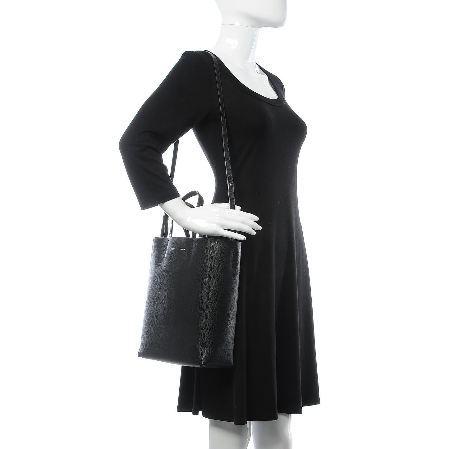 Grained Calfskin Small Vertical Cabas Black