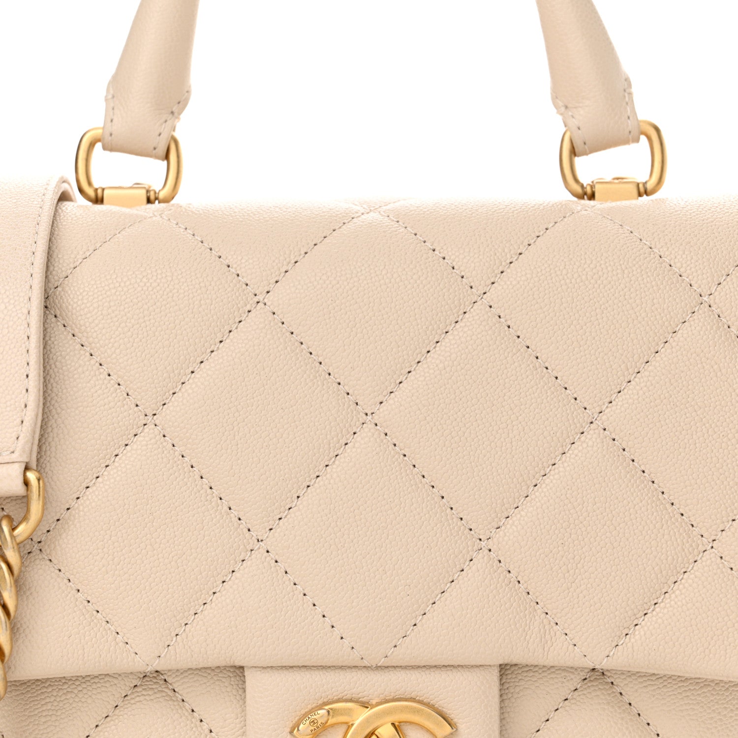 Chanel Shiny Caviar Quilted Mini Top Handle Flap Ecru 8 of 12