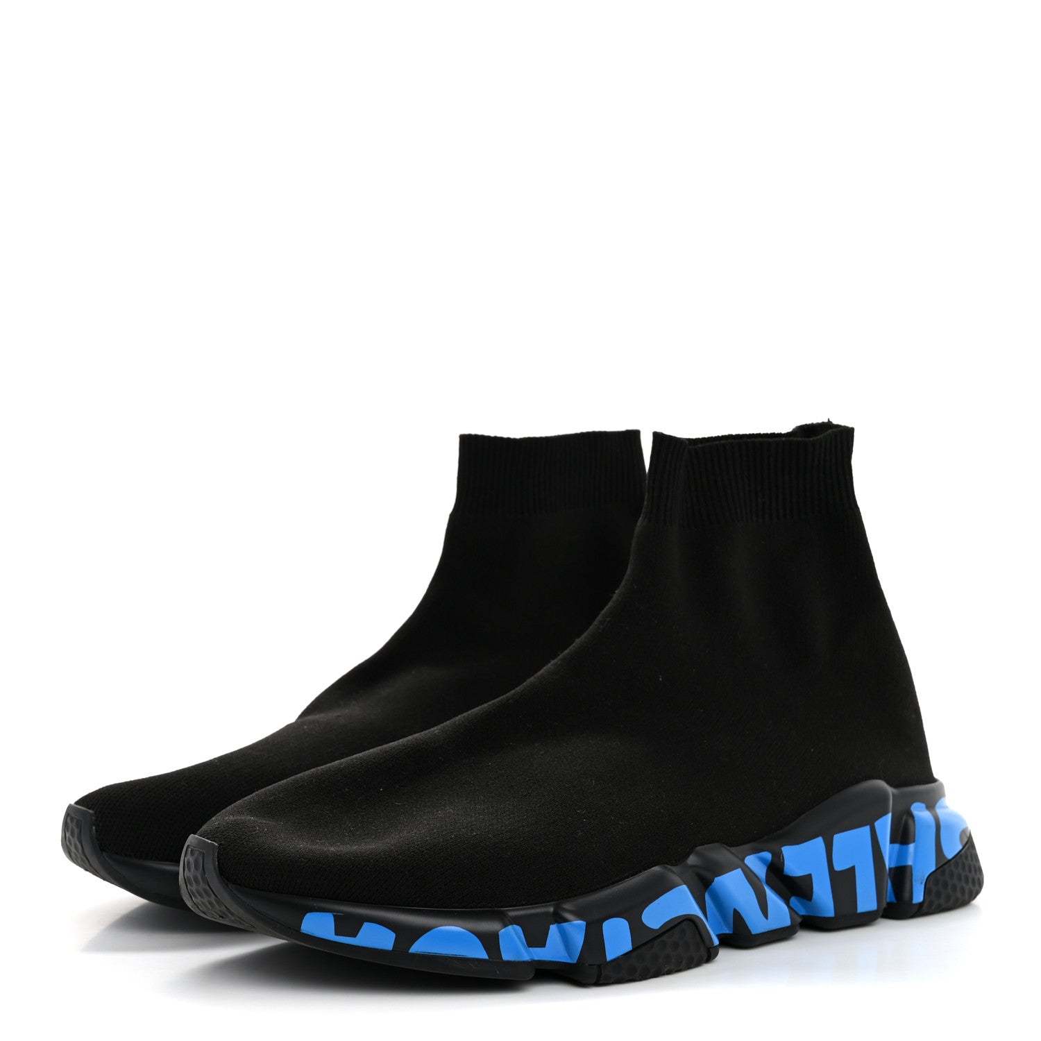 Balenciaga Neoprene Knit Mens Speed Graffiti Sneakers 42 Black Blue 4 of 11