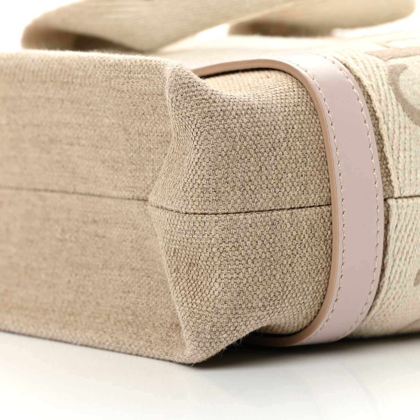 Cotton Calfskin Small Woody Ribbon Tote With Strap Cement Pink