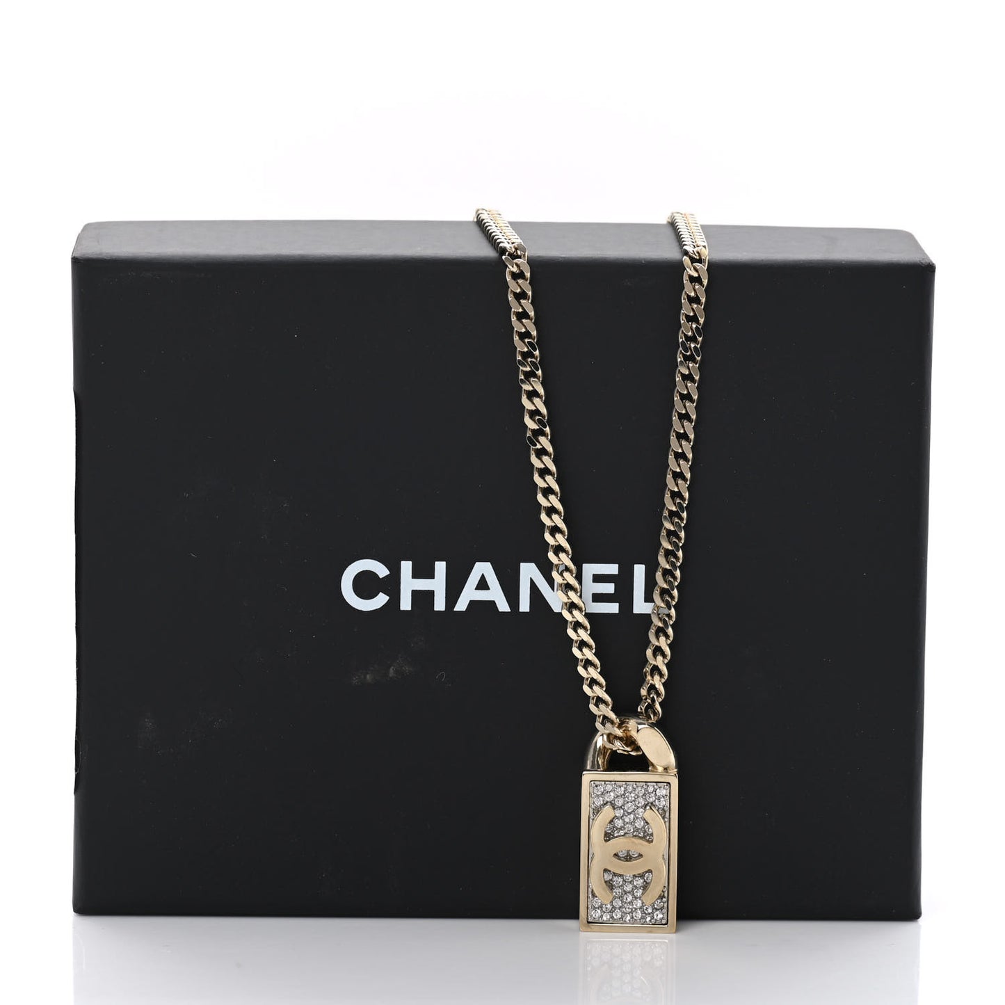Crystal Dog Tag Charm Necklace Gold