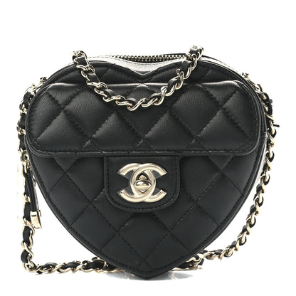 Chanel Lambskin Quilted CC In Love Heart Clutch With Chain Black 1 of 12