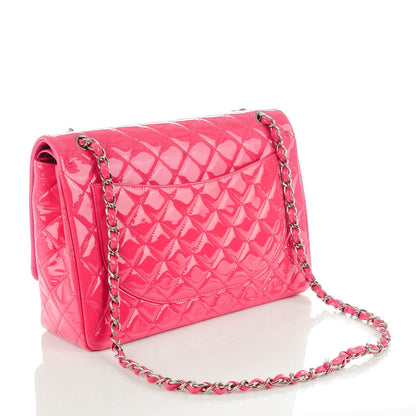 Chanel Patent Maxi Quilted Double Flap Dark Pink 3 of 7