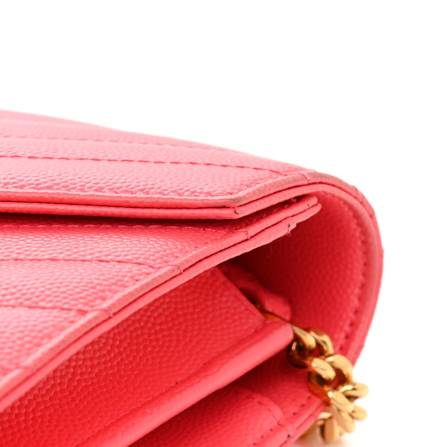 Saint Laurent Grain De Poudre Matelasse Chevron Monogram Chain Wallet Rose Clair 13 of 14