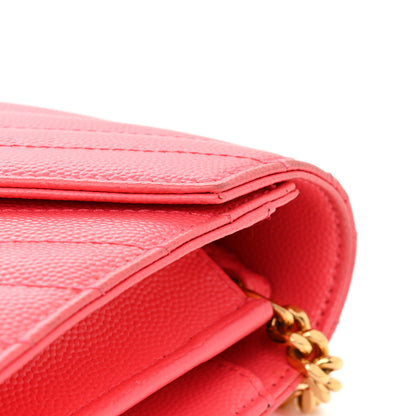 Saint Laurent Grain De Poudre Matelasse Chevron Monogram Chain Wallet Rose Clair 13 of 14