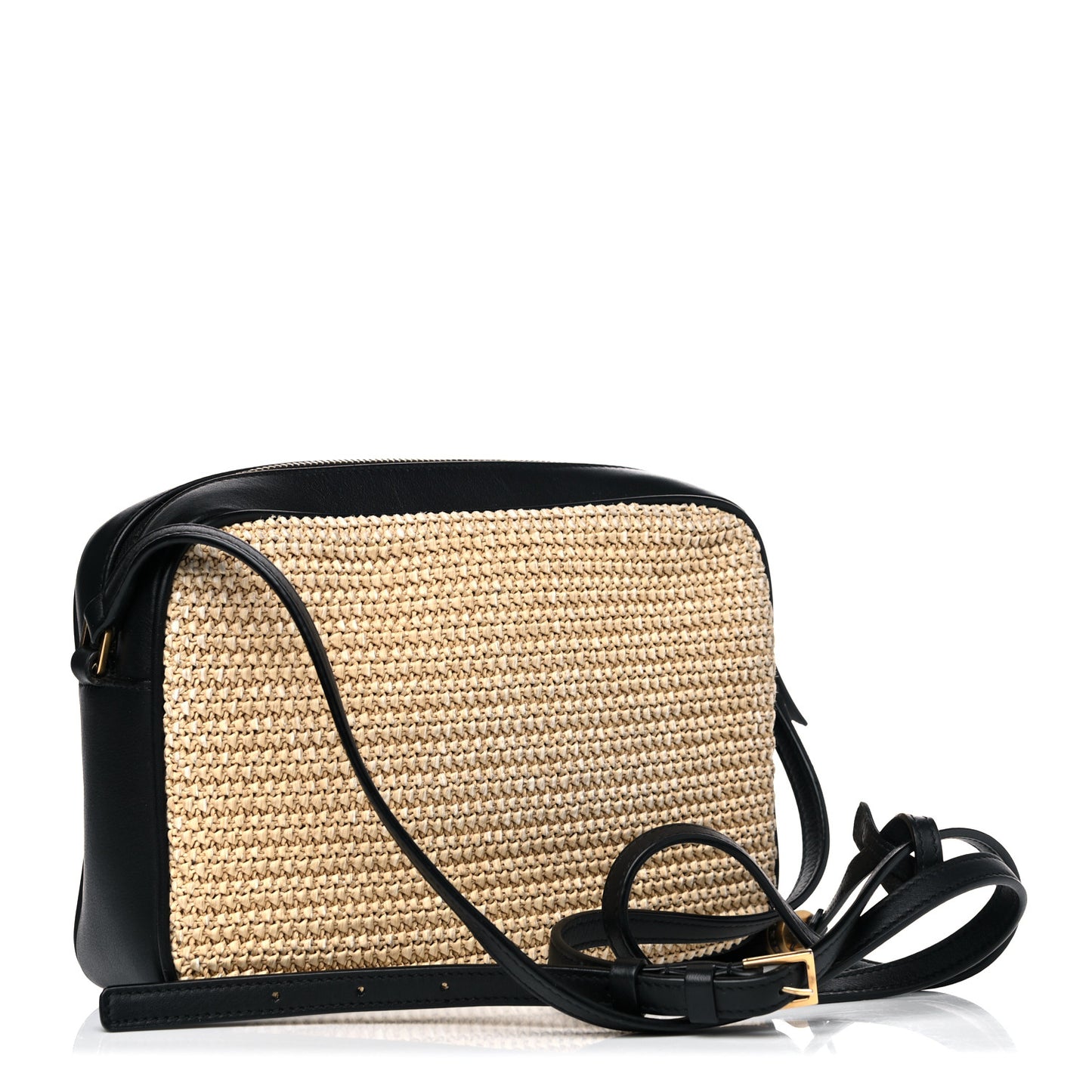 Raffia Canvas Monogram Lou Camera Bag Beige Black