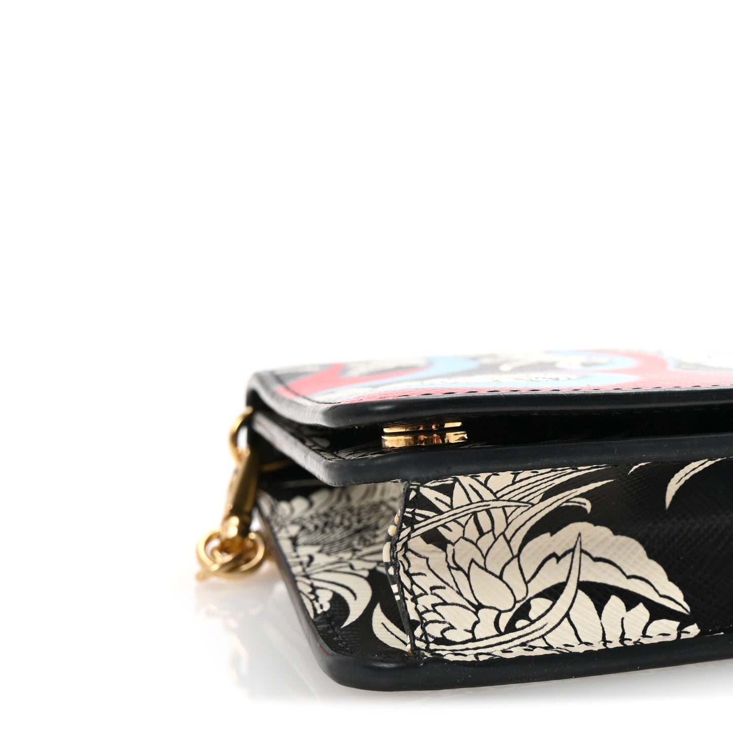 Saffiano Flower Flame Chain Wallet Black Multicolor