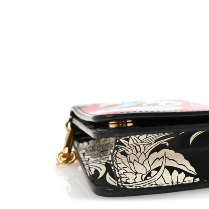 Prada Saffiano Flower Flame Chain Wallet Black Multicolor 8 of 9