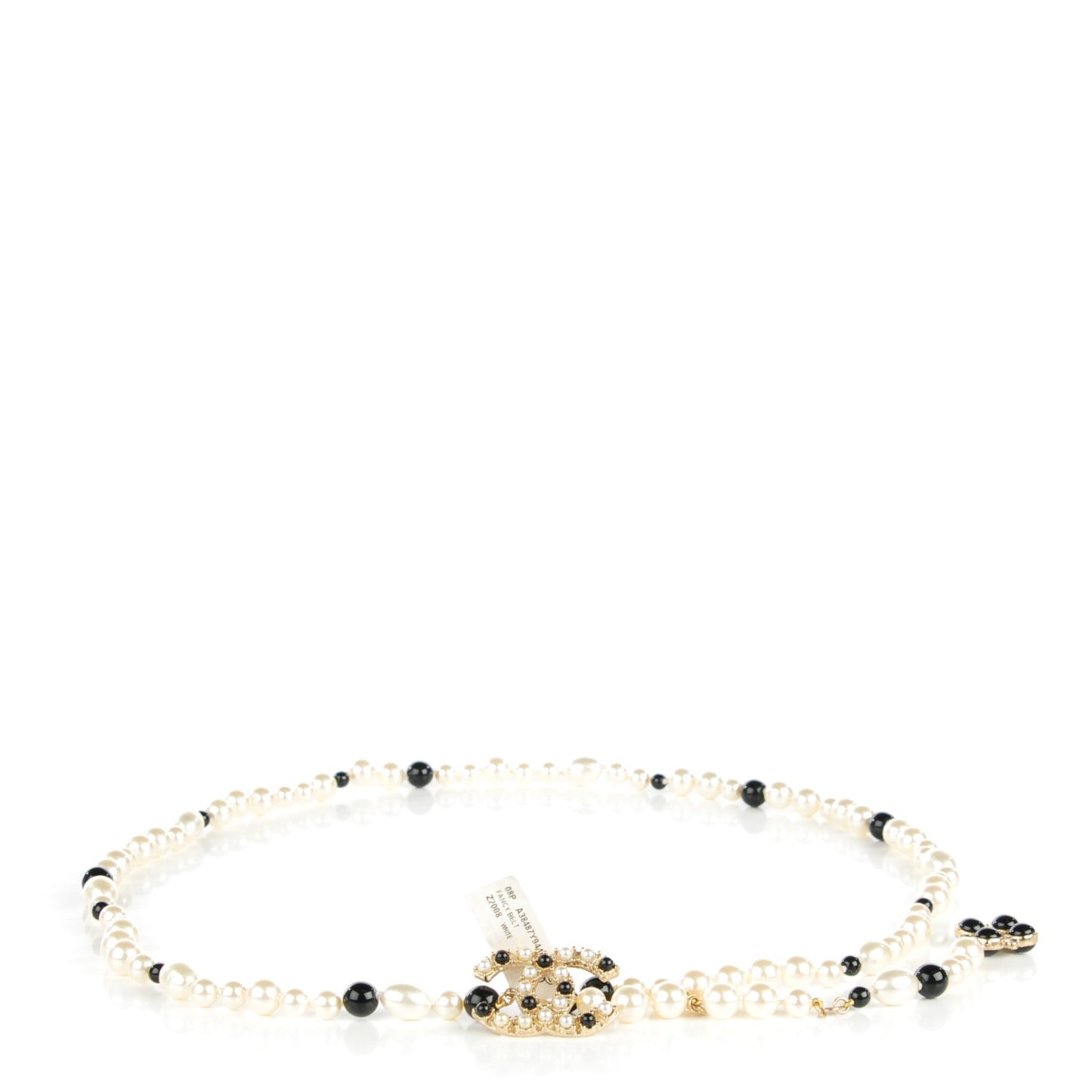 Pearl Beaded Crystal CC Belt 90 White Gold