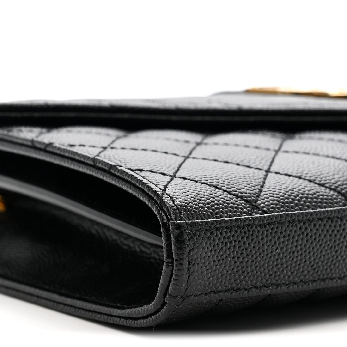 Grain De Poudre Mixed Matelasse Triquilt Monogram Chain Wallet Black