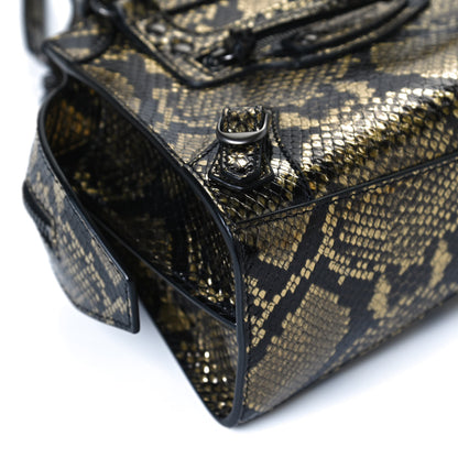 Balenciaga Grained Calfskin Snake Effect Neo Classic Silver Hardware Mini City Gold Black 10 of 11