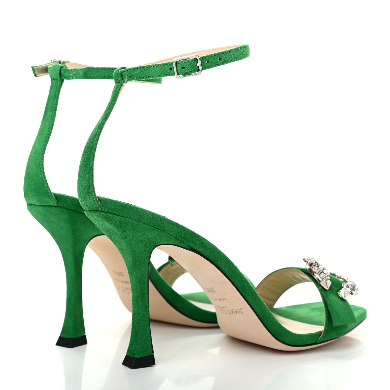 Jimmy Choo Suede Crystal Buckle Marsai 90 Sandals 38.5 Malachite 4 of 7
