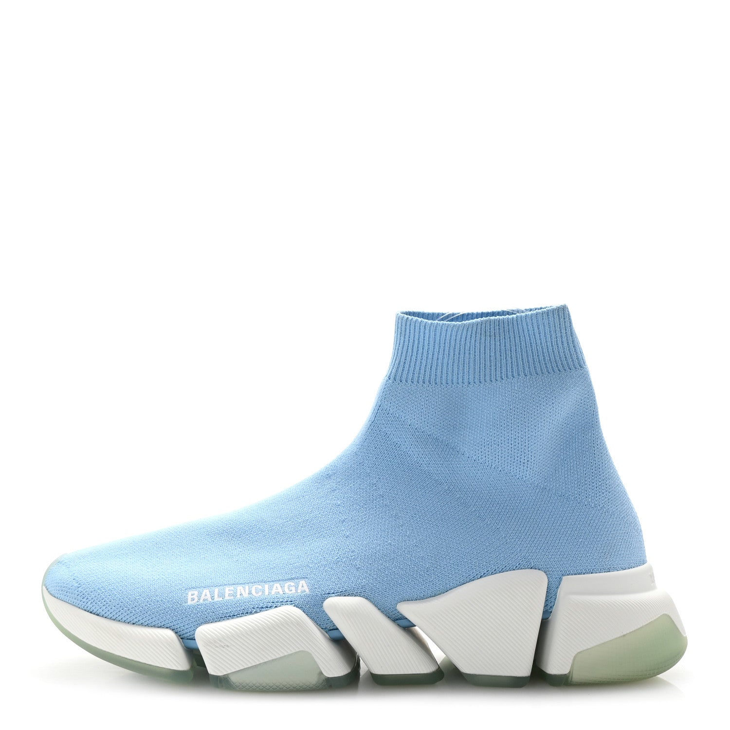 Balenciaga Technical 3D Recycled Knit Bi-Color Womens Speed 2.0 Transparent Sole Sneakers 39 Blue White Transparent Blue 1 of 10
