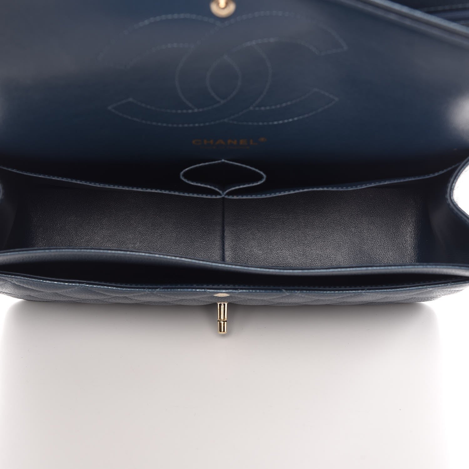 Chanel Metallic Caviar Quilted Jumbo Double Flap Dark Blue 6 of 8