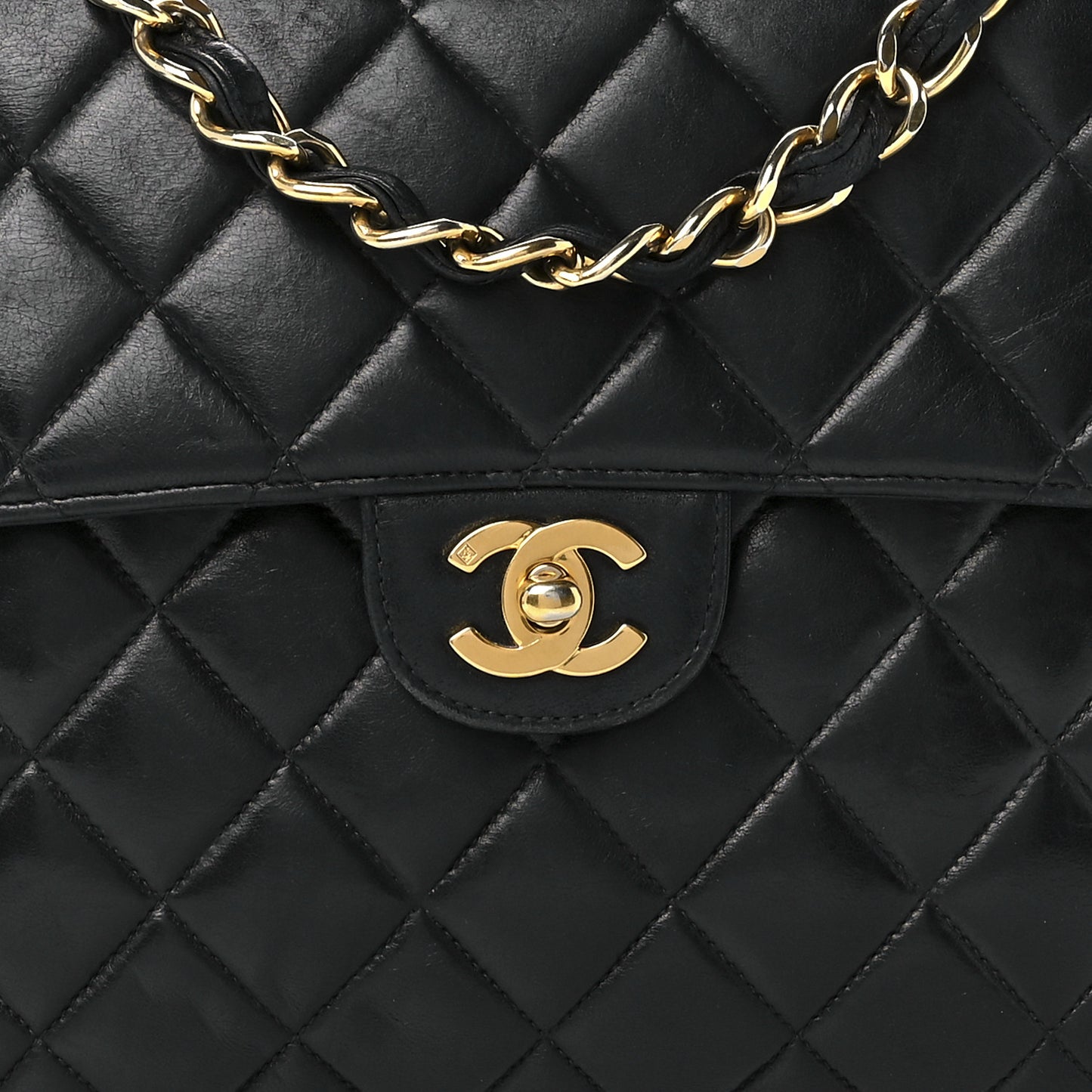 Lambskin Quilted Jumbo Single Flap Black