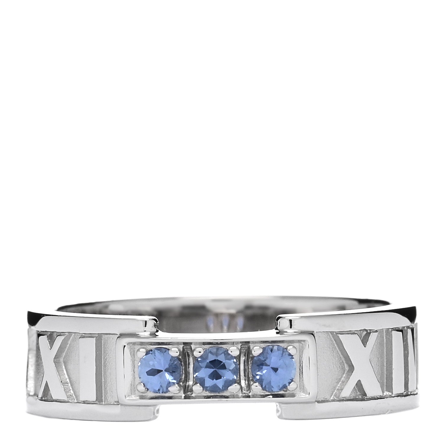 Tiffany 18K White Gold Blue Sapphire Atlas Ring 52 6 1 of 3