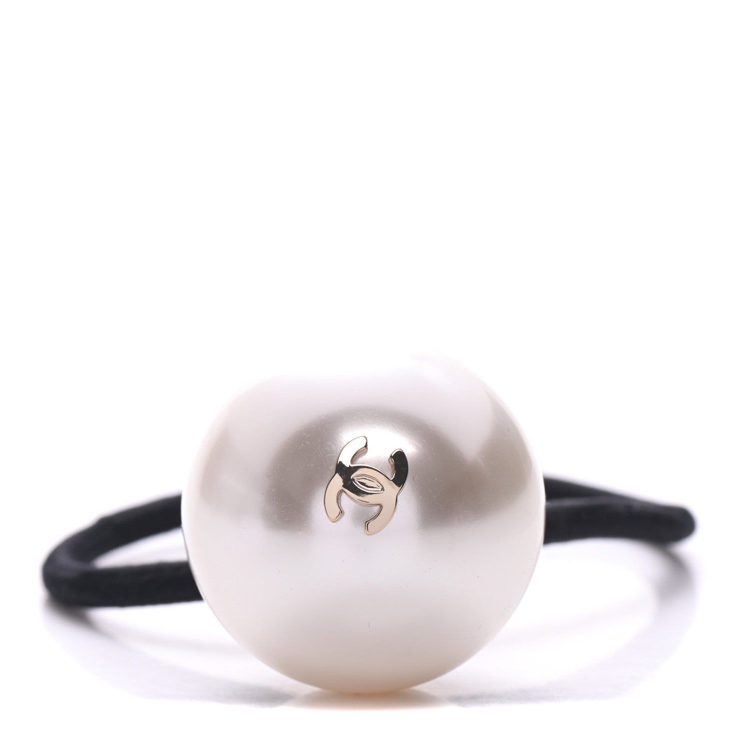 Chanel Pearl CC Hair Tie Black White 1 of 5