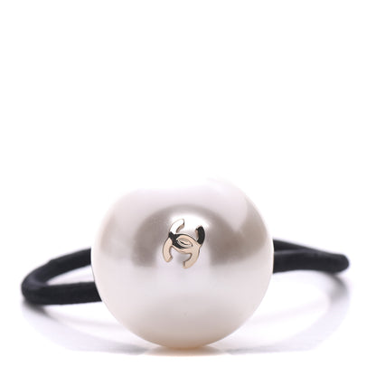 Chanel Pearl CC Hair Tie Black White 1 of 5