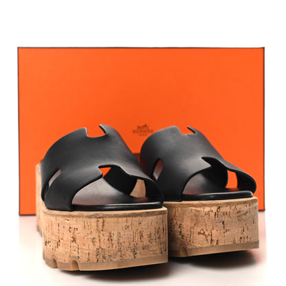 Hermes Calfskin Cork Eze 30 Sandals 37 Black 9 of 9