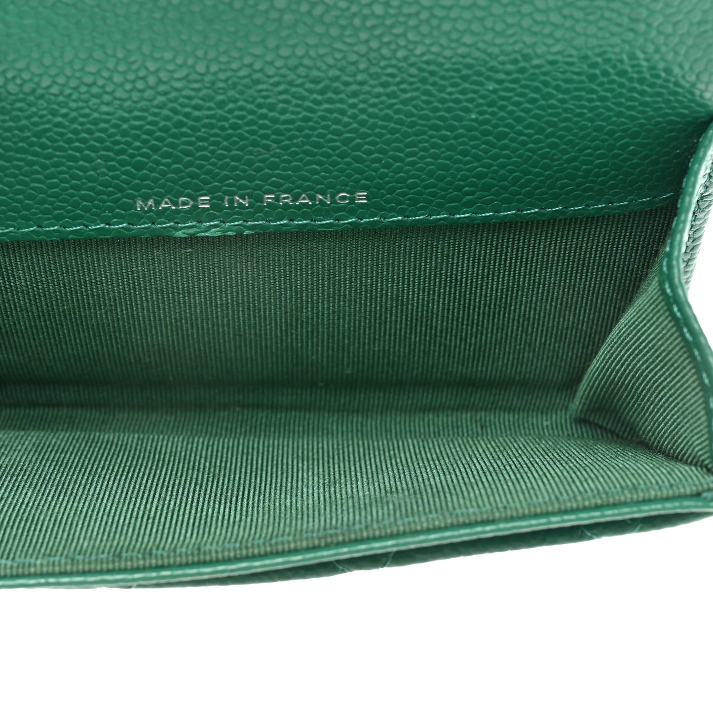 Caviar Quilted Flap Card Holder Wallet Green