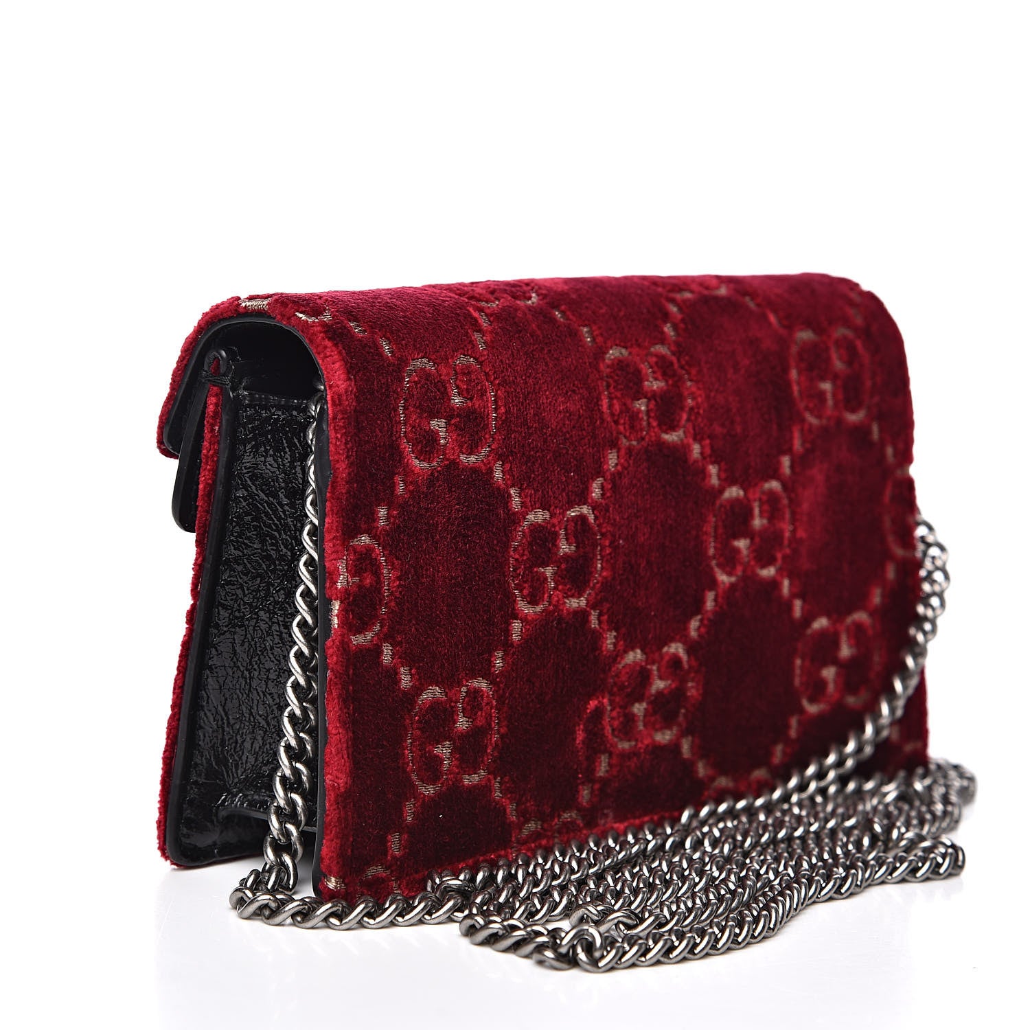 Gucci Velvet GG Monogram Super Mini Dionysus Shoulder Bag Red Cipria Black 3 of 10