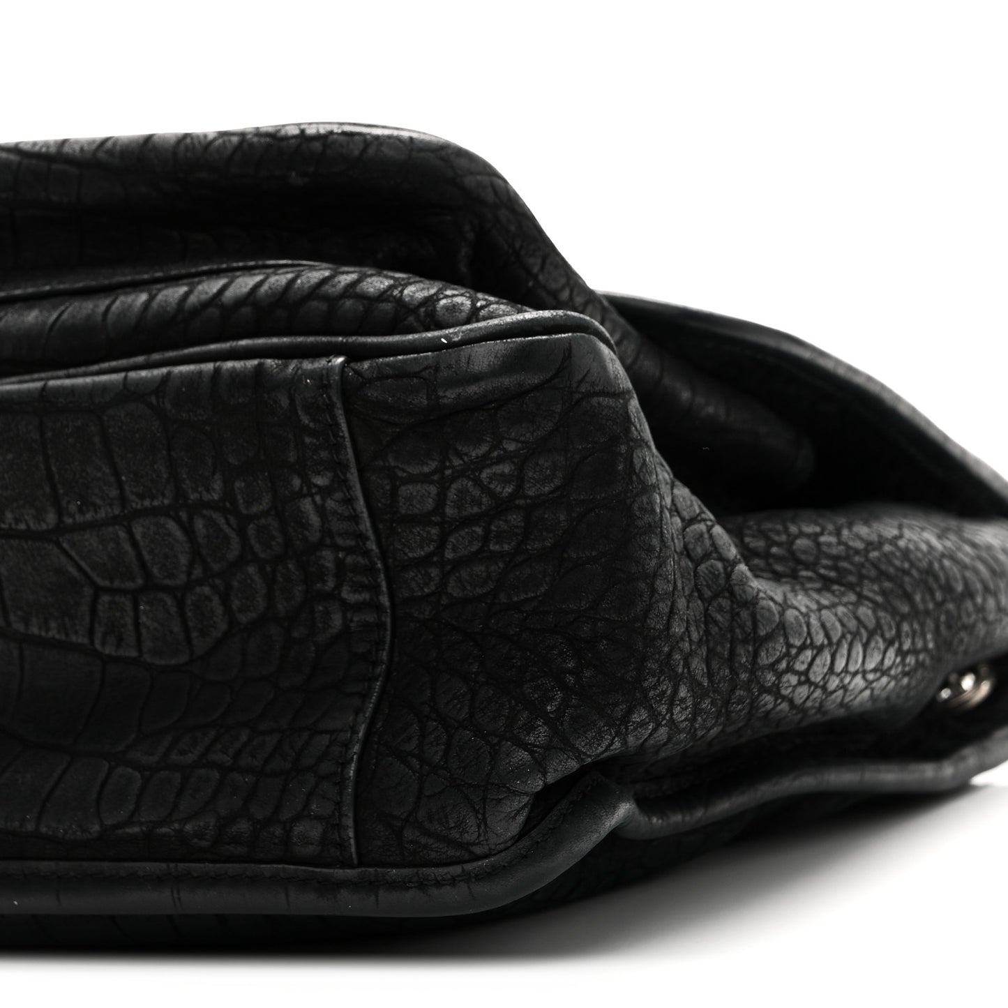 Nubuck Crocodile Embossed Monogram Medium Niki Chain Satchel Black
