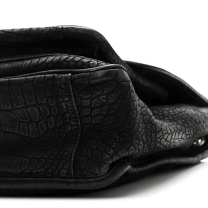 Saint Laurent Nubuck Crocodile Embossed Monogram Medium Niki Chain Satchel Black 10 of 10