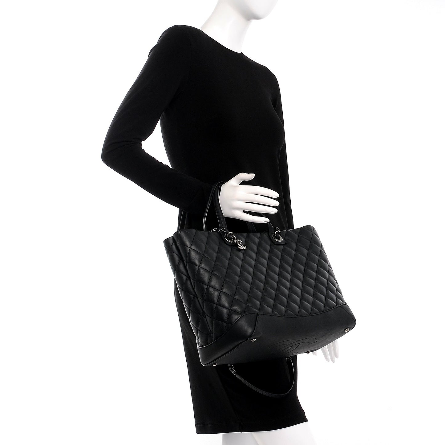 Calfskin Quilted Large Easy Shopping Tote Black