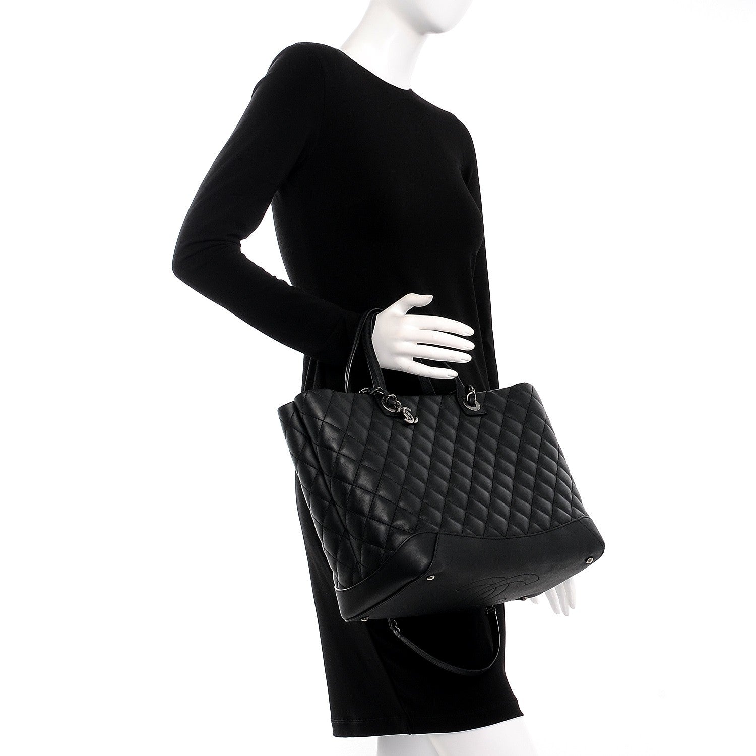 Chanel Calfskin Quilted Large Easy Shopping Tote Black 3 of 9