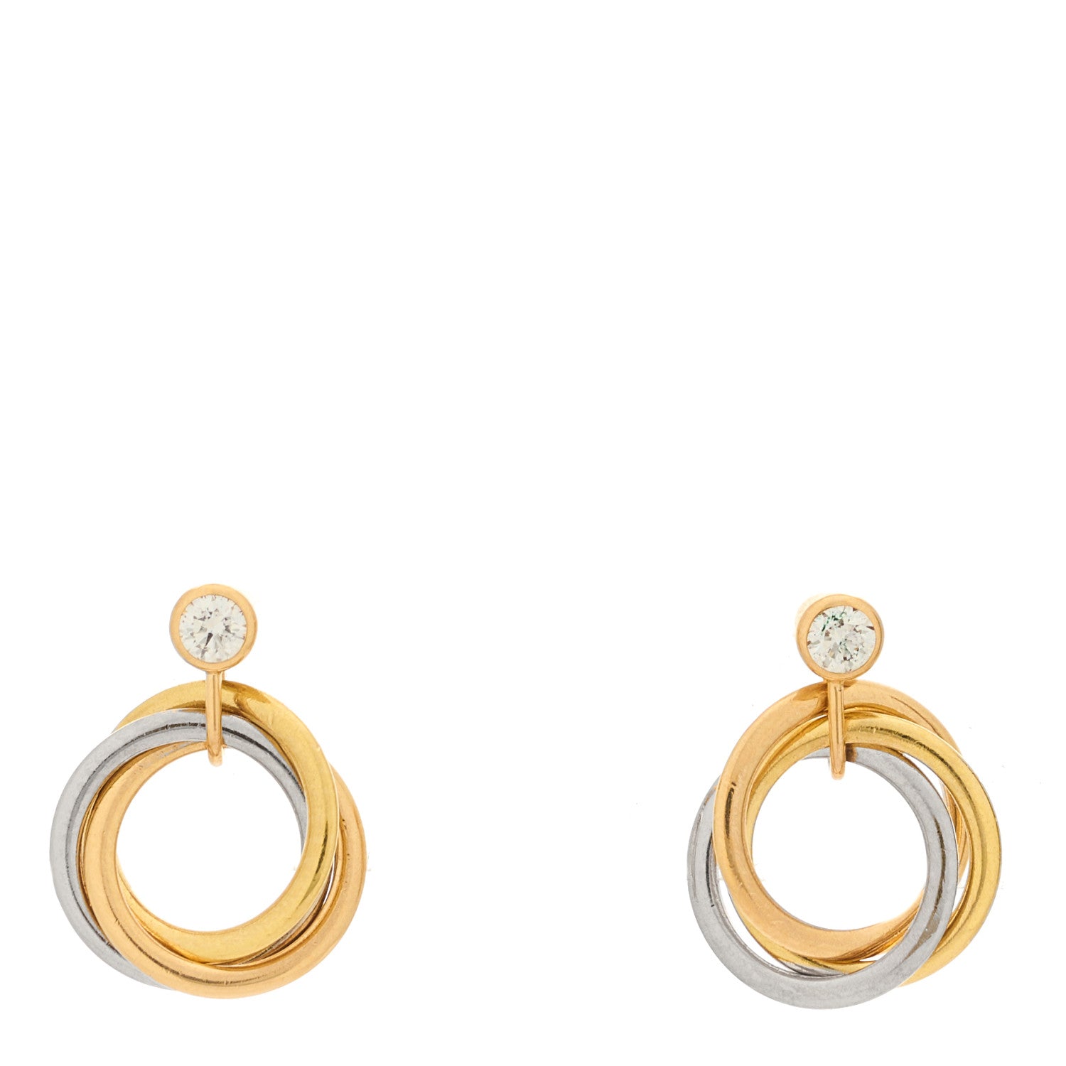 Cartier 18K Pink Yellow White Gold Diamond Trinity Drop Earrings 1 of 5