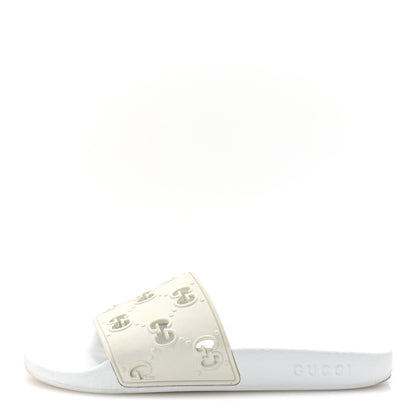 Gucci Rubber GG Monogram Perforated Womens Slide Sandals 38 Great White 1 of 7