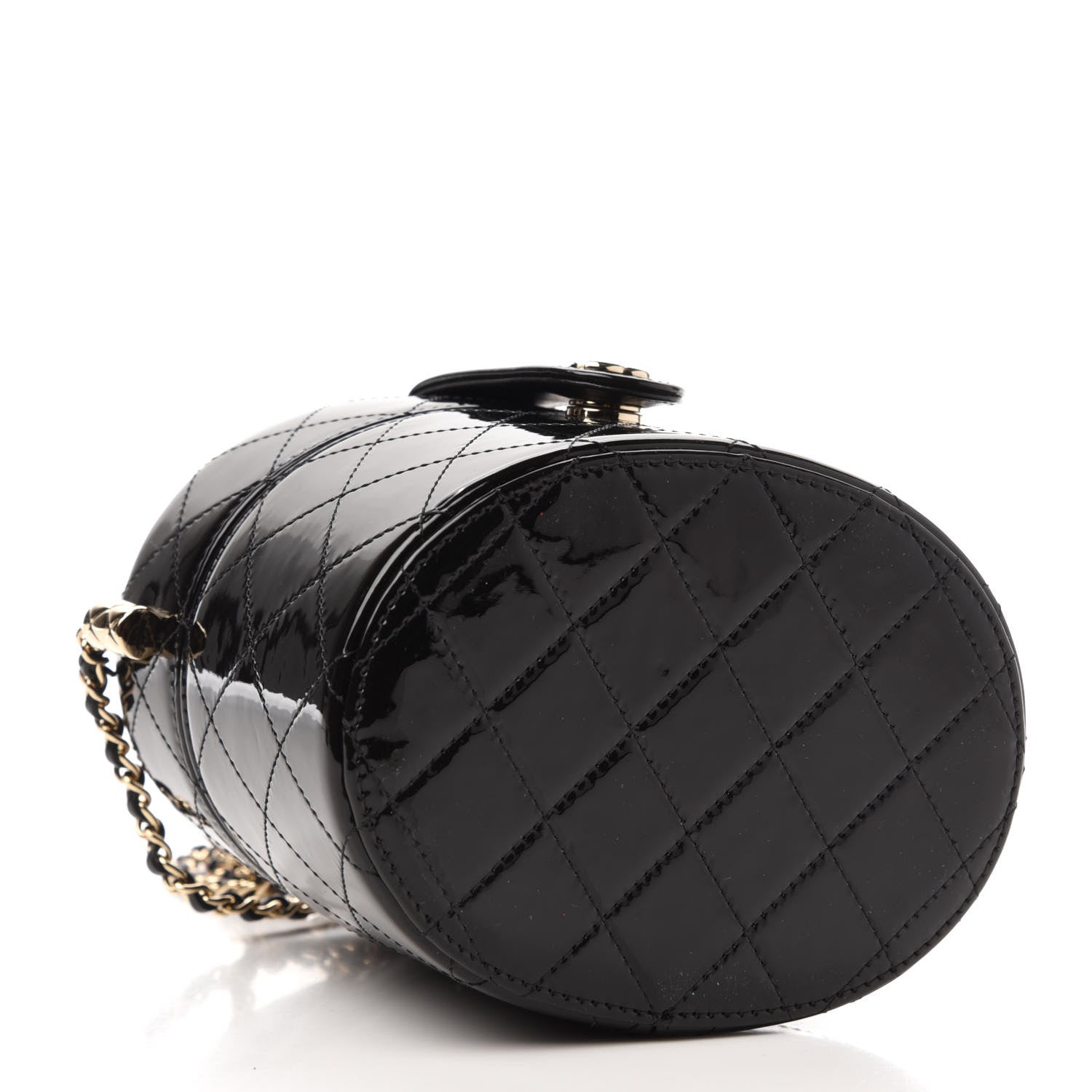 Chanel Patent Quilted Round Small Vanity With Chain Black 4 of 11