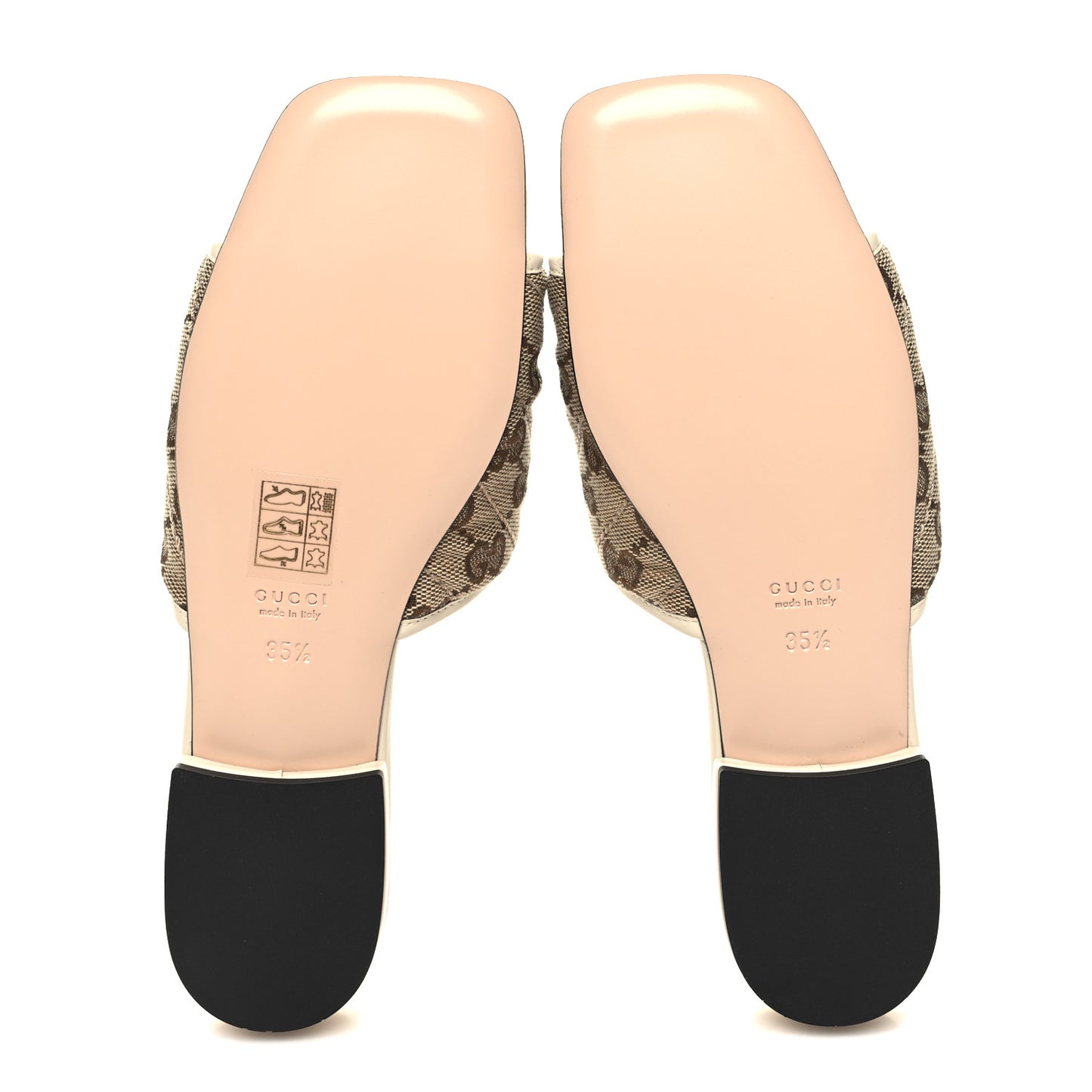 Monogram Matelasse Diagonal GG Marmont Flat Slide Sandals 35.5 Beige Ebony Mystic White