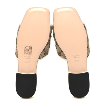 Gucci Monogram Matelasse Diagonal GG Marmont Flat Slide Sandals 35.5 Beige Ebony Mystic White 5 of 9
