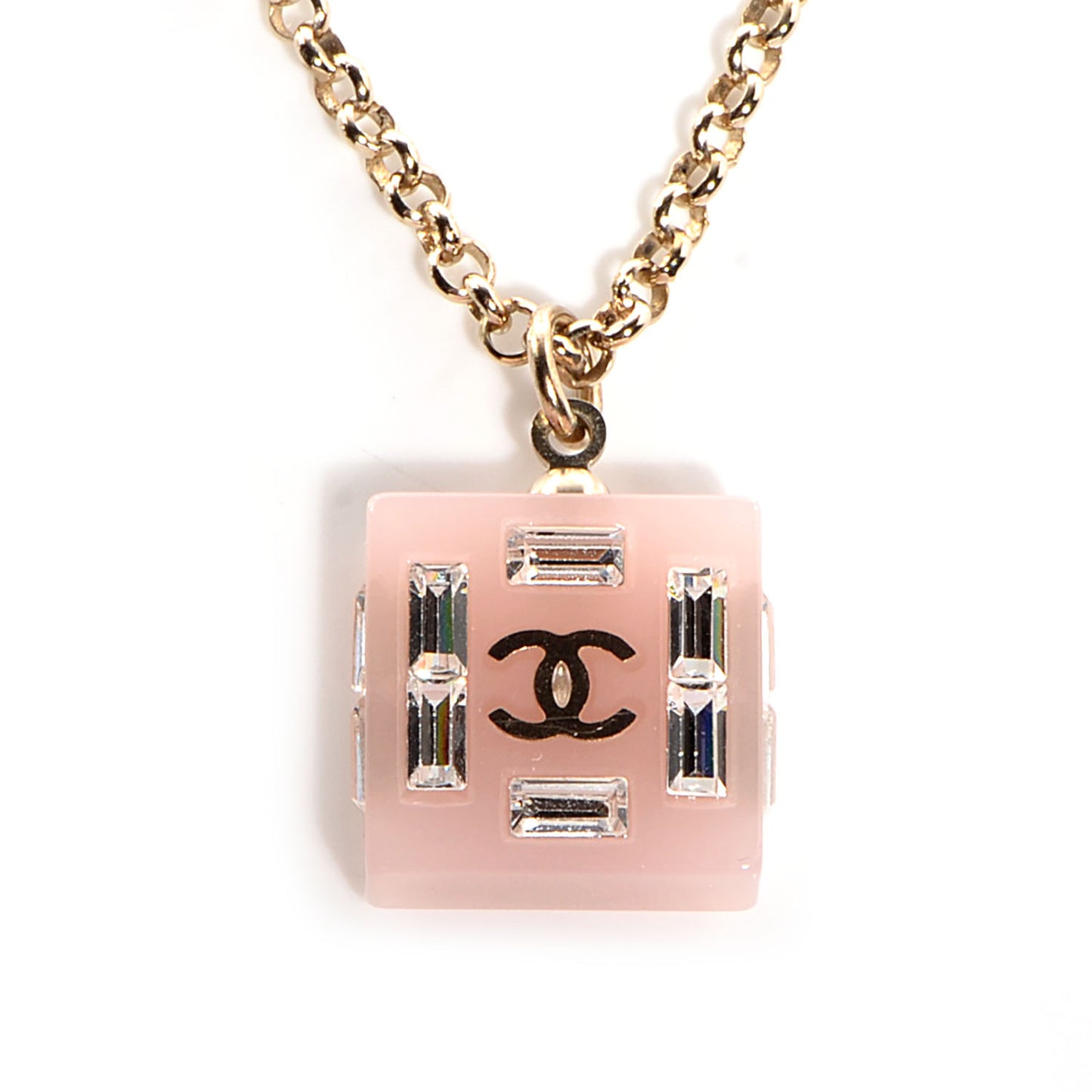 Resin Baguette Crystal Geometric Square CC Necklace Rose Pink
