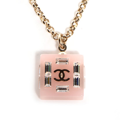 Chanel Resin Baguette Crystal Geometric Square CC Necklace Rose Pink 3 of 6