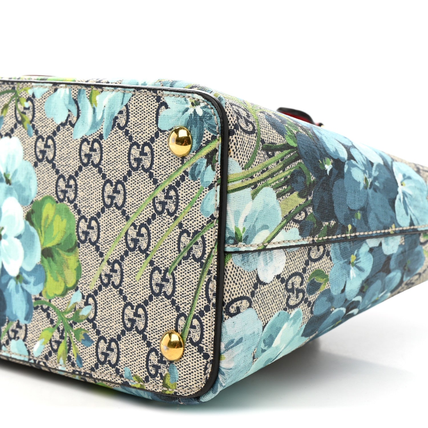 Gucci GG Supreme Monogram Blooms Small Zip Top Tote Beige Blue Navy Hibiscus Red 10 of 10
