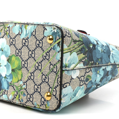 Gucci GG Supreme Monogram Blooms Small Zip Top Tote Beige Blue Navy Hibiscus Red 10 of 10