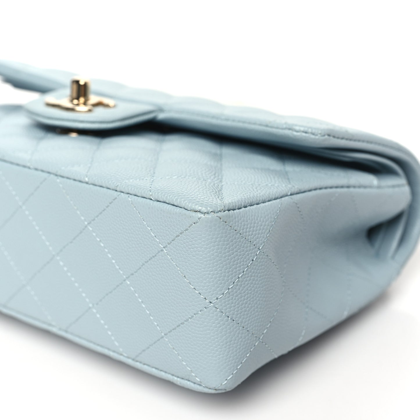 Caviar Quilted Small Double Flap Light Blue