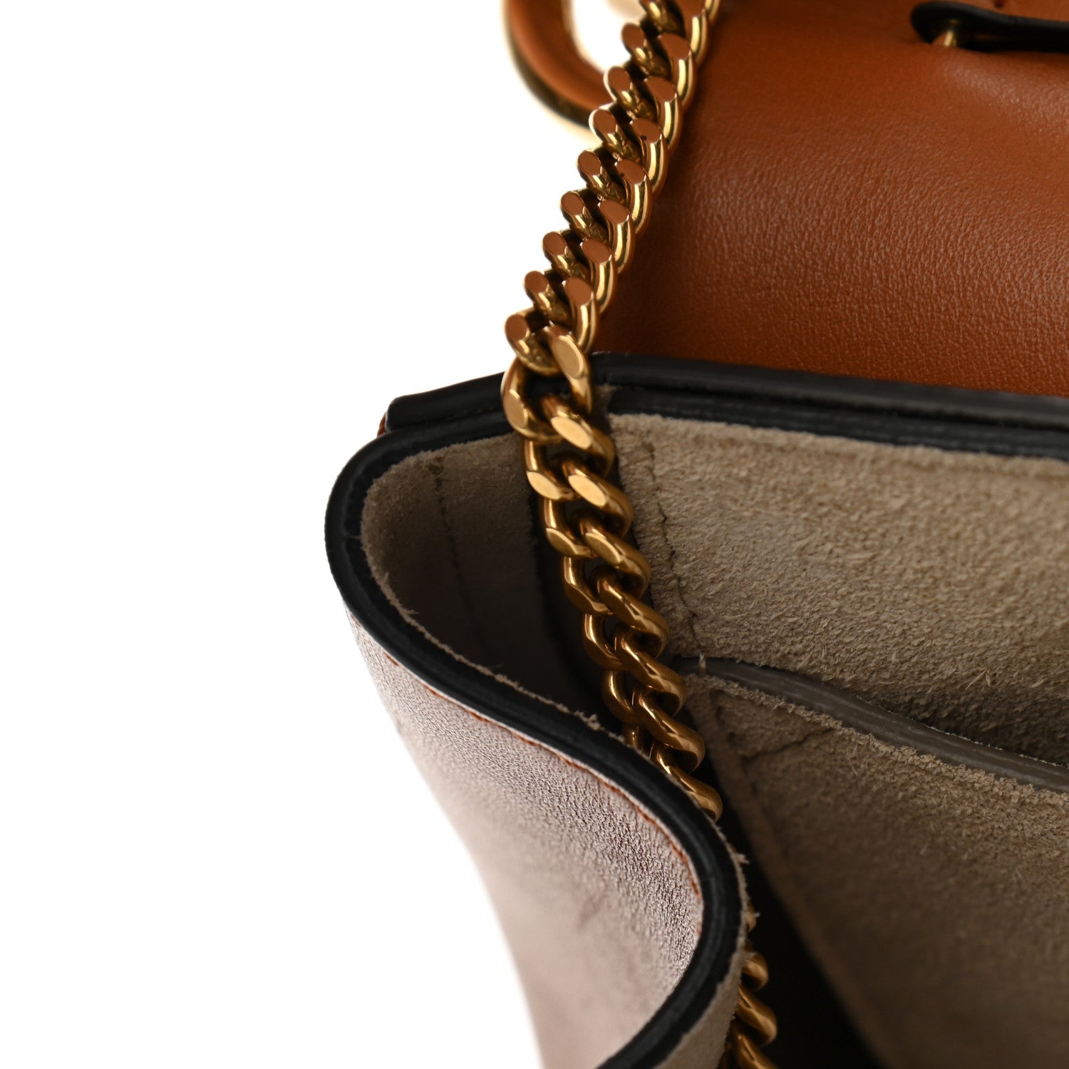 Chloe Smooth Calfskin Suede Striped Patchwork Drew Shoulder Bag Caramel 10 of 10