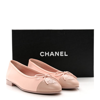 Chanel Lambskin Cap Toe CC Ballerina Flats 37 Light Pink Dark Pink 9 of 9