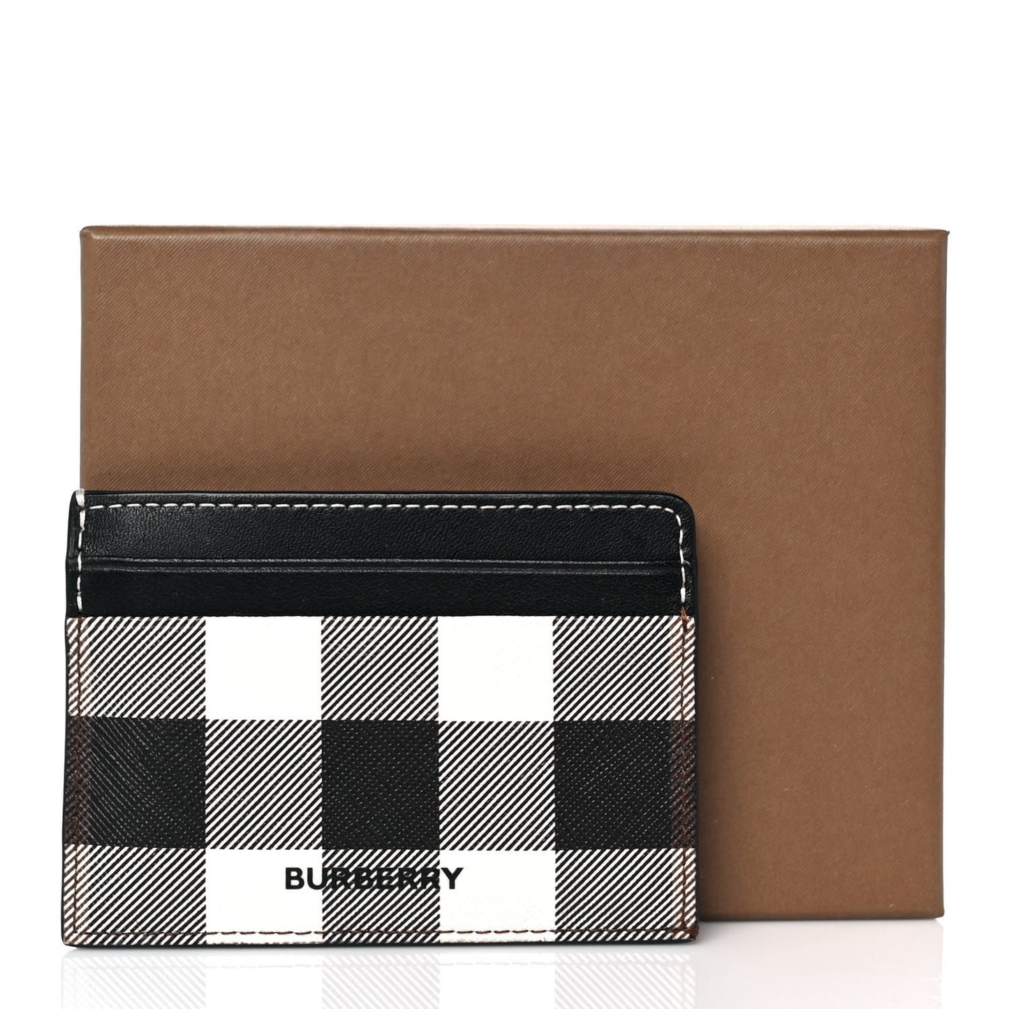 Gingham Check Calfskin Card Case Black White