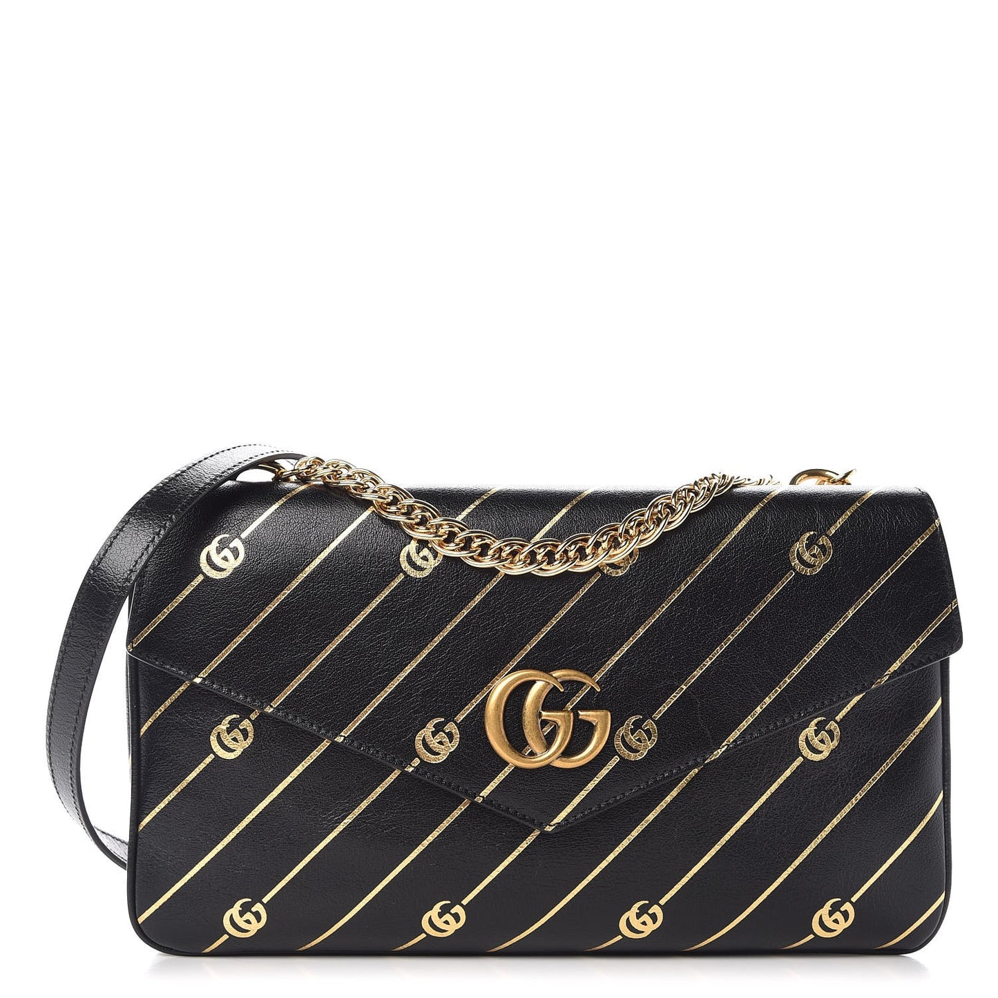 Calfskin Diagonal GG Medium Thiara Double Envelope Shoulder Bag Black White