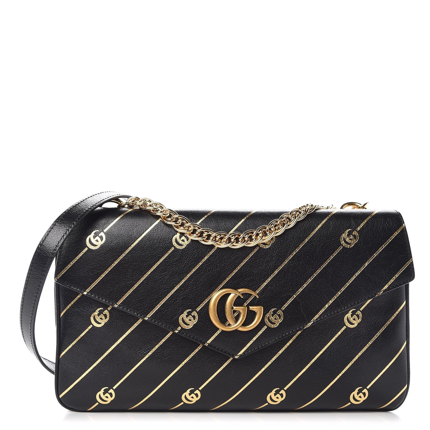 Gucci Calfskin Diagonal GG Medium Thiara Double Envelope Shoulder Bag Black White 1 of 11